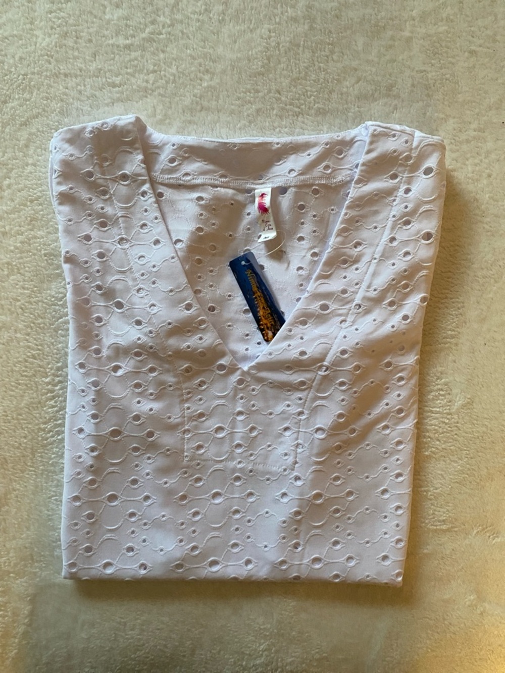 Women's White Eyelet V-Neck Swim Coverup by